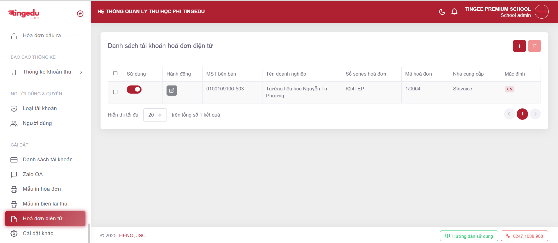 Menu hóa đơn điện tử