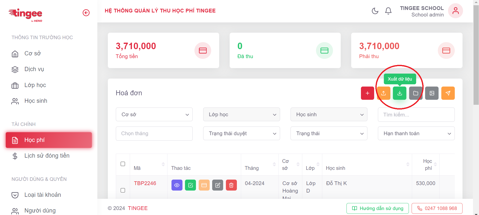 Nút xuất dữ liệu