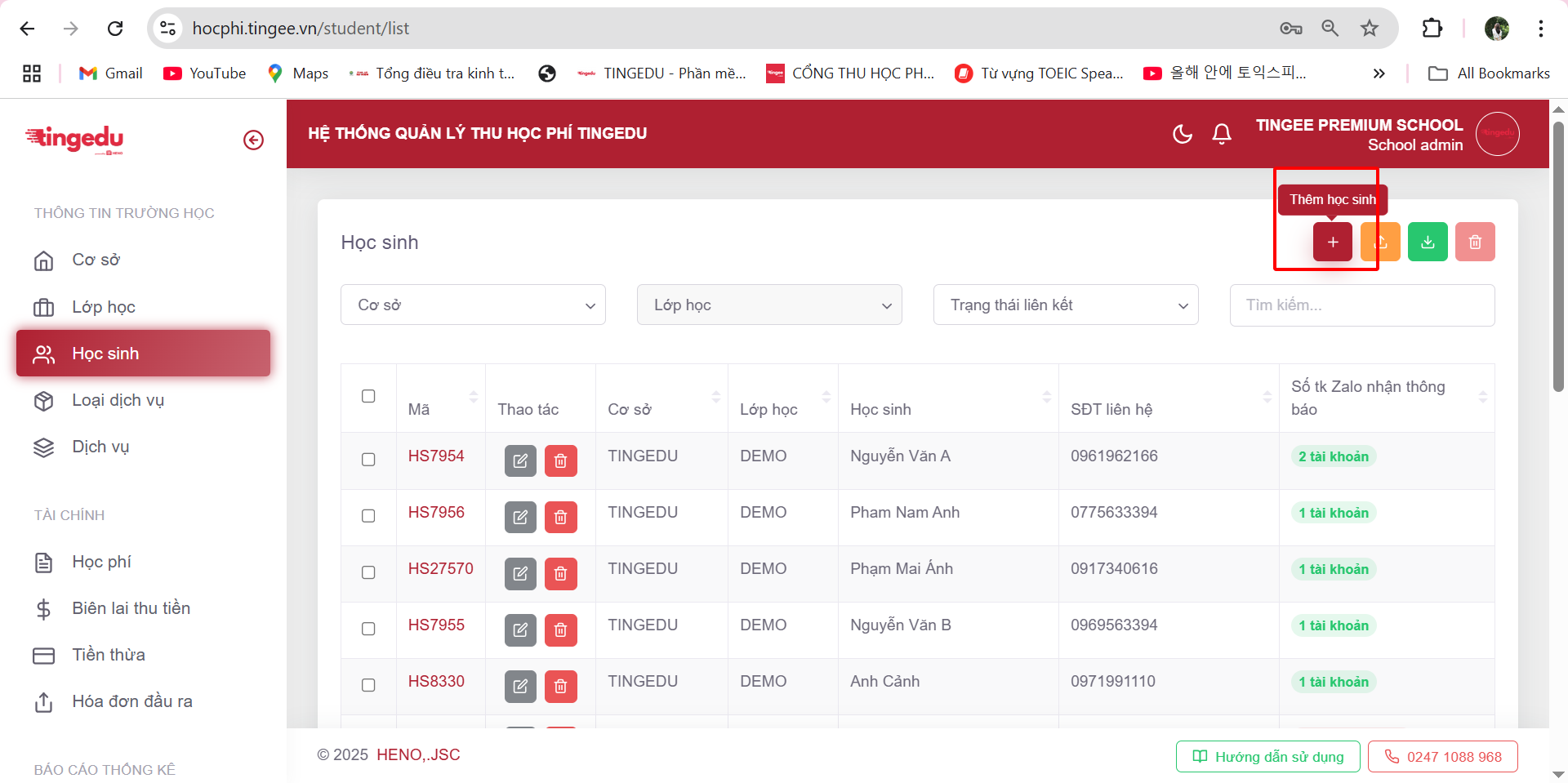 Form tạo học sinh