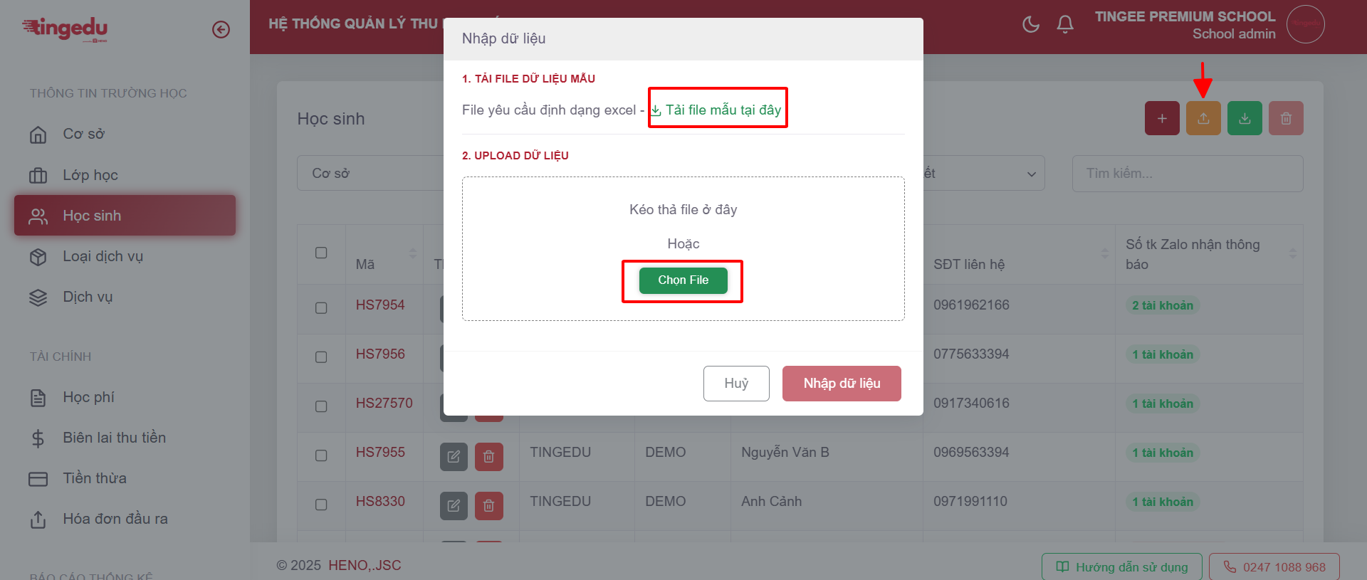 Giao diện nhập dữ liệu